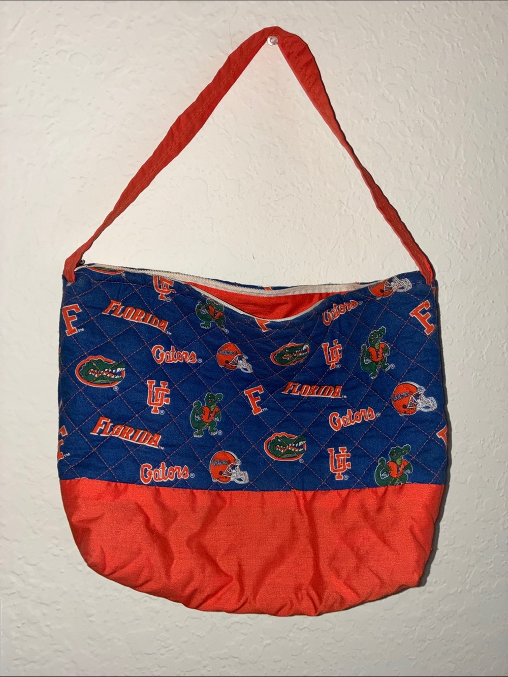 Blue and Orange Quilted Florida Gator Design Shoulder Bag